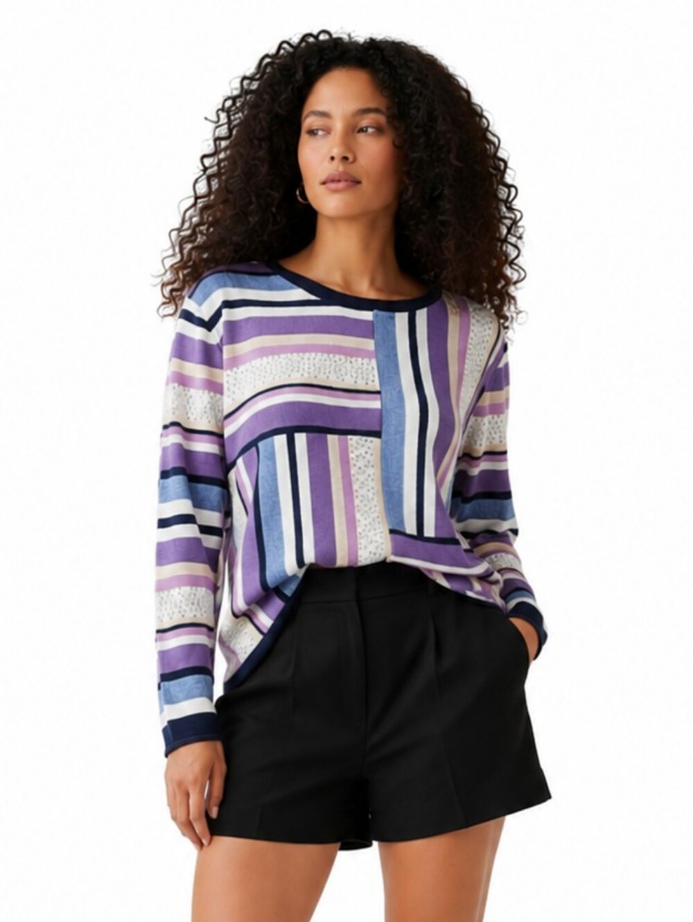 Alfred Dunner Striped Sweater Purple Blue Cotton Blend Lightweight Top L